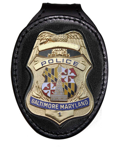 Baltimore Police Belt Clip Badge Holder with Pocket and Chain