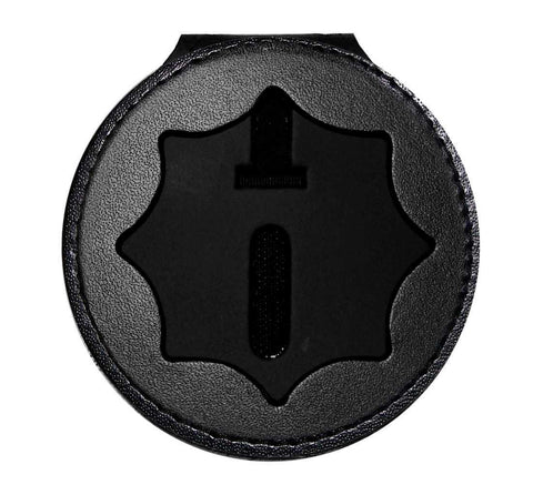Police Badge Holder,Cowhide Universal Badge Holders Belt Clip,Metal Clip  and Chain Included for Law Enforcement Officer Gifts (Black)