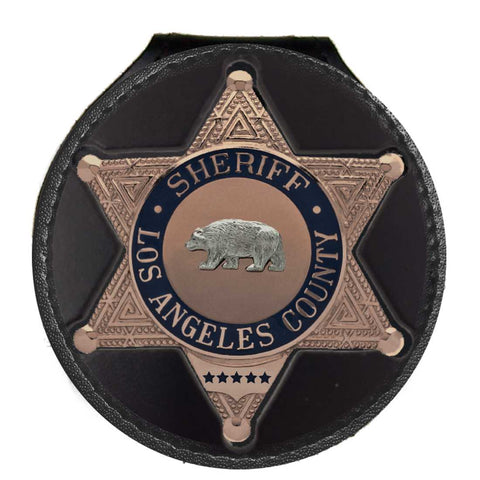County of Los Angeles Sheriff Belt Clip Badge Holder with Pocket and Chain (Cutout PF622, 3.05 inches tall)