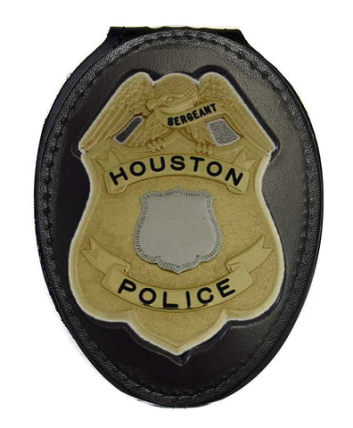 Houston Police Supervisor Belt Clip Badge Holder with Pocket and Chain